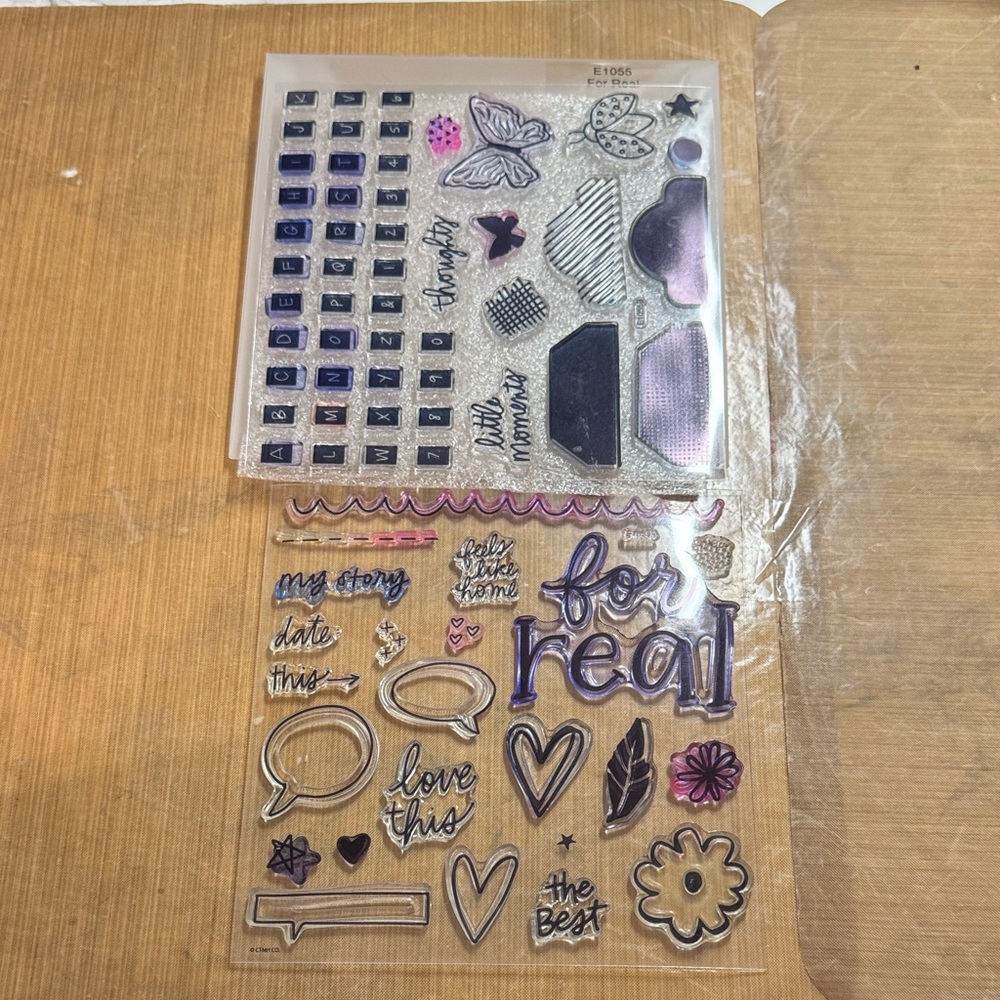 Clear Alphabet & Decorative Acrylic Stamp Set — Purple Accents